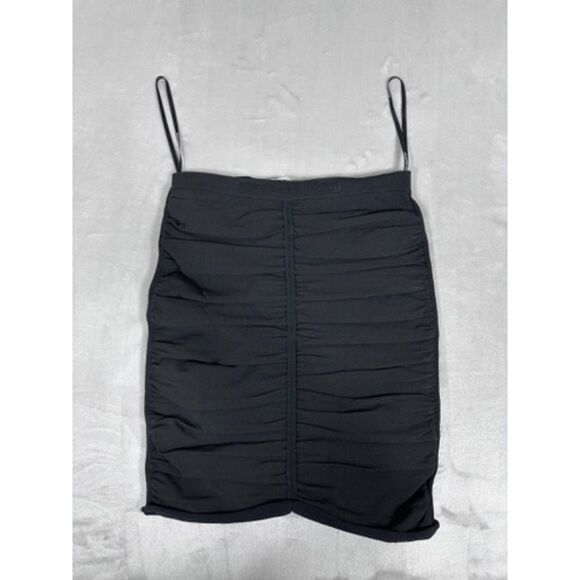 NWT‎ Alexander Wang Black Ruched Skirt with Logo Elastic Waistband - Size M